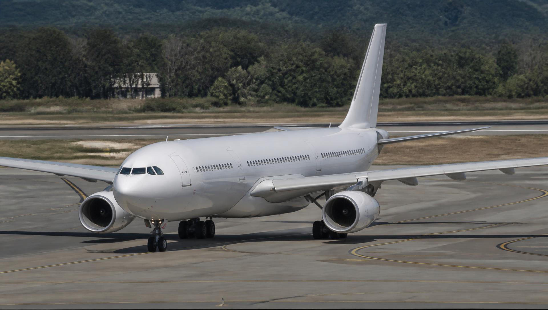 Airbus A330 taxiing on an airport taxiway in daylight