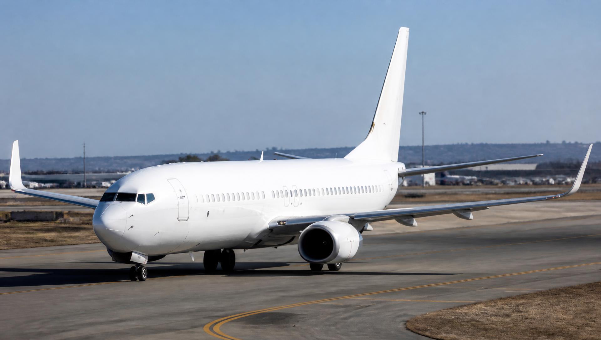 Boeing 737NG taxiing on an airport taxiway in daylight