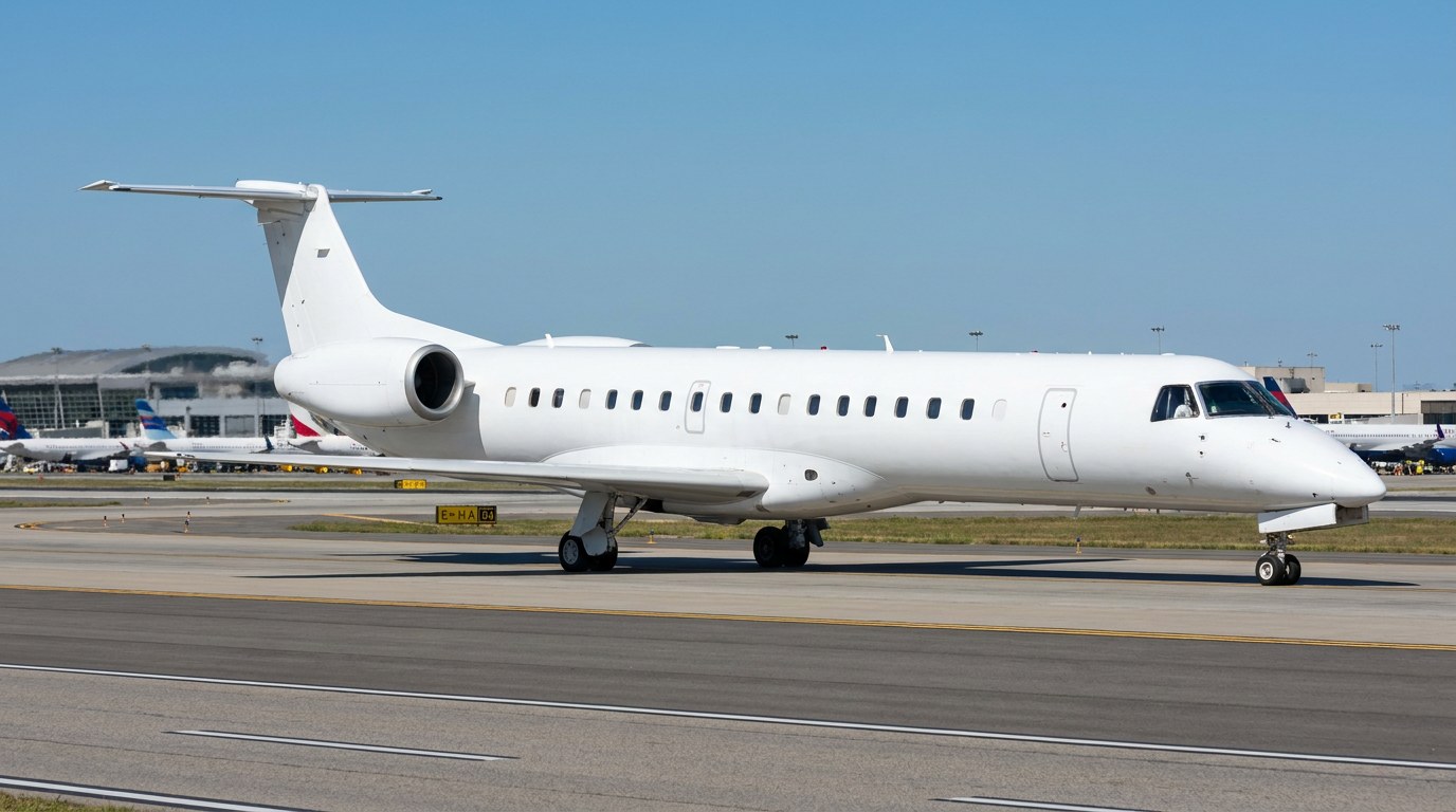 Embraer ERJ-145 taxiing on an airport taxiway in daylight